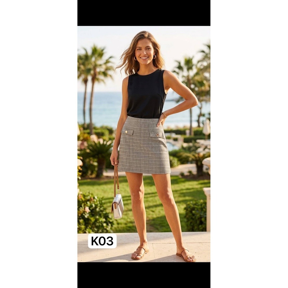 NWT LOFT Plaid A-Line Mini Skirt Size 10 Brown Blue Check Preppy Pocket Fall